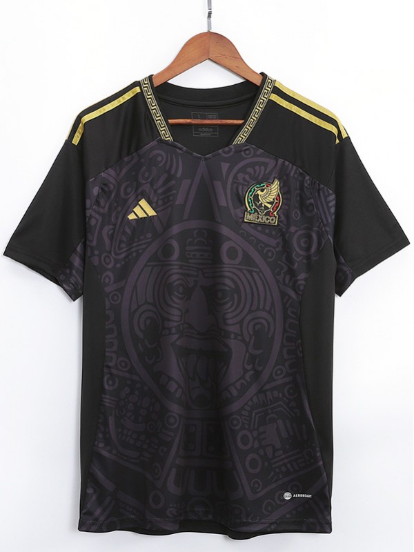 Mexico maillot d'entraînement uniforme de football d'avant-match vêtements de sport noirs pour hommes kit de football chemise haute 2023-2024